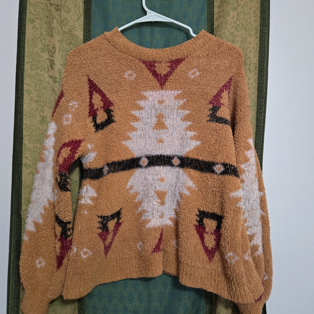 Francesca's Collections Geometric Sweater - Orange, Black, White, Red
